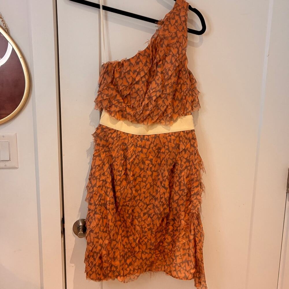 Adam by Adam Lippes Heart Print Silk One Shoulder Chiffon Mini Dress Sz 4